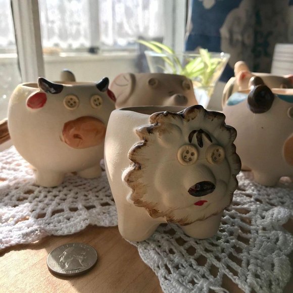 Clay Animal Planters with Button Eyes ~ Handmade - Picture 3 of 10
